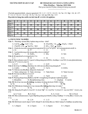 Đề thi khảo sát chất lượng lớp 12 môn Hóa học Năm học 20152016 thời gian làm bài 90 phút